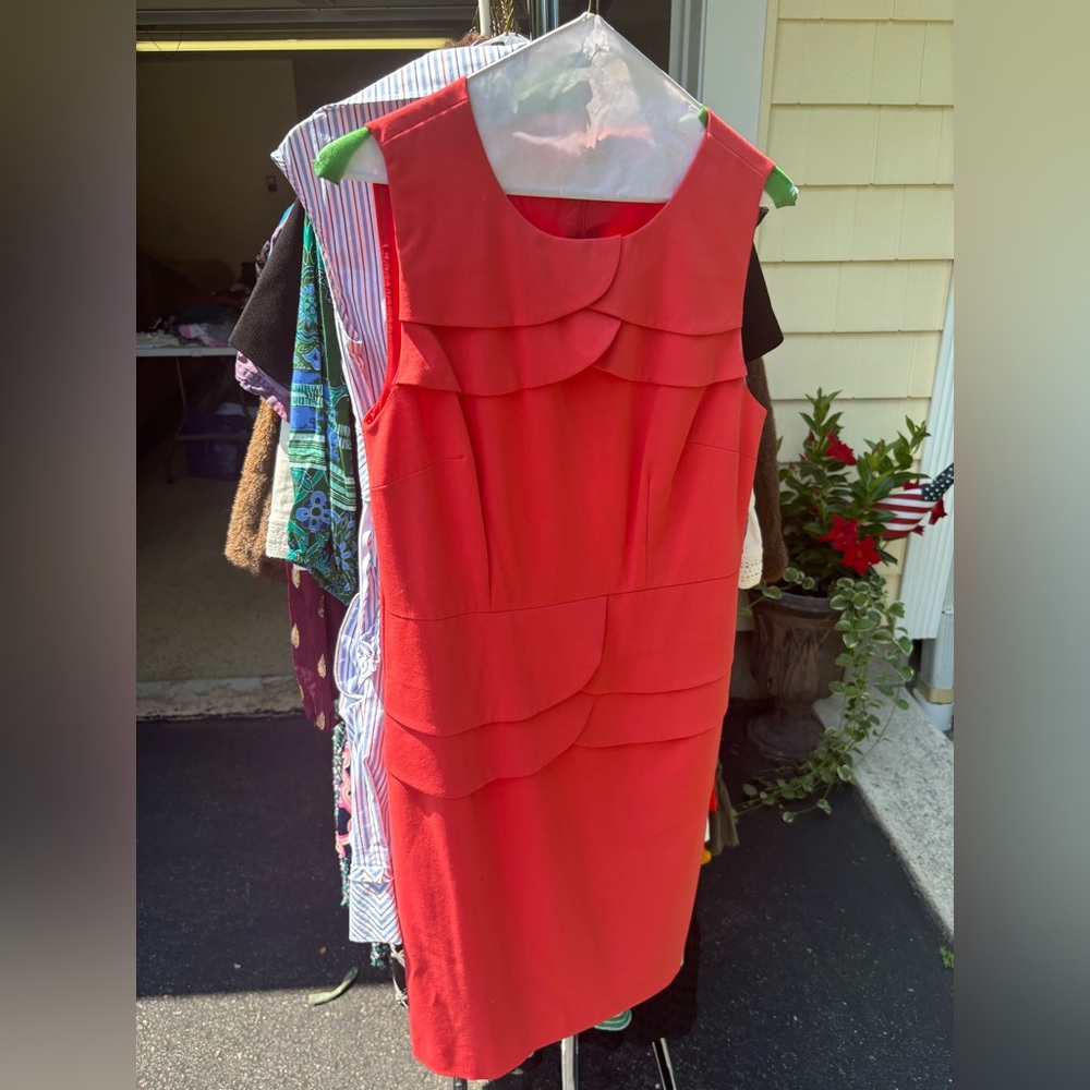 Premise Coral-Red Sleeveless Scalloped Sheath Dress